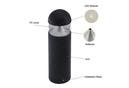 Round Head Bollard Lights Parts Breakdown Commercial Bollards