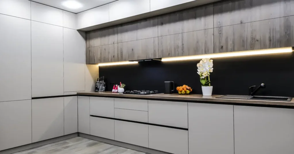 kitchen with LED under cabinet lighting